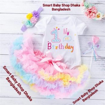 Baby Girls 1 year Cake mash & Birthday Princess Skirts Set.