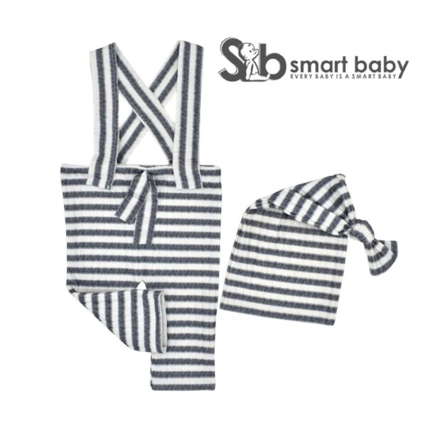 Newborn Striped Suspenders Long Tail Knitted Hat Photography Props.