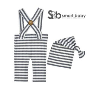 Newborn Striped Suspenders Long Tail Knitted Hat Photography Props.