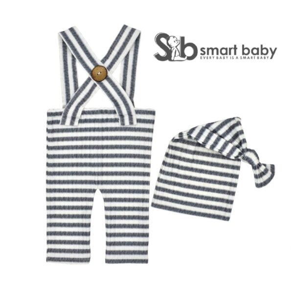 Newborn Striped Suspenders Long Tail Knitted Hat Photography Props.