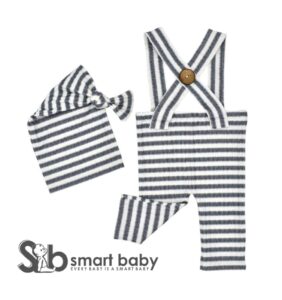 Newborn Striped Suspenders Long Tail Knitted Hat Photography Props.