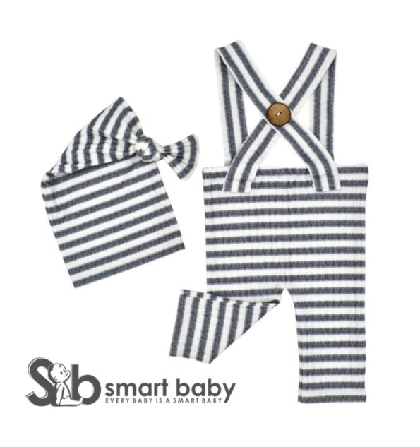Newborn Striped Suspenders Long Tail Knitted Hat Photography Props.