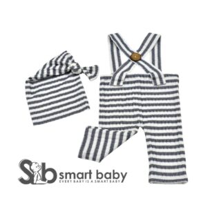 Newborn Striped Suspenders Long Tail Knitted Hat Photography Props.