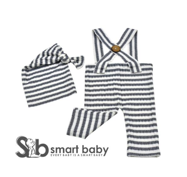 Newborn Striped Suspenders Long Tail Knitted Hat Photography Props.