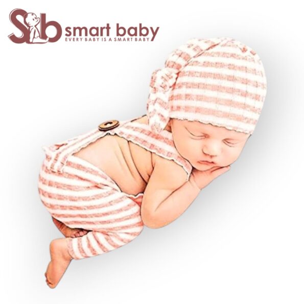 Newborn Striped Suspenders Long Tail Knitted Hat Photography Props.