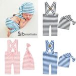 Newborn Striped Suspenders Long Tail Knitted Hat Photography Props.