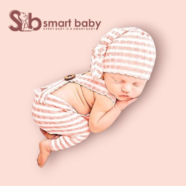 Newborn Striped Suspenders Long Tail Knitted Hat Photography Props.