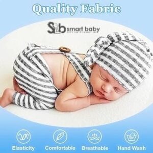 Newborn Striped Suspenders Long Tail Knitted Hat Photography Props.