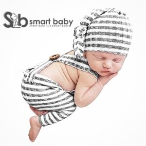 Newborn Striped Suspenders Long Tail Knitted Hat Photography Props.
