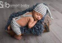 Newborn Striped Suspenders Long Tail Knitted Hat Photography Props.