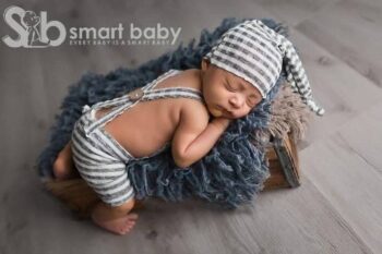 Newborn Striped Suspenders Long Tail Knitted Hat Photography Props.