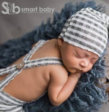 Newborn Striped Suspenders Long Tail Knitted Hat Photography Props.