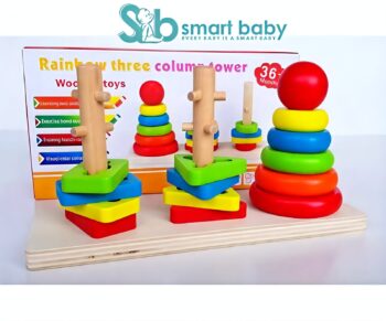 Wooden Three Column Rainbow Tower with Unlock.