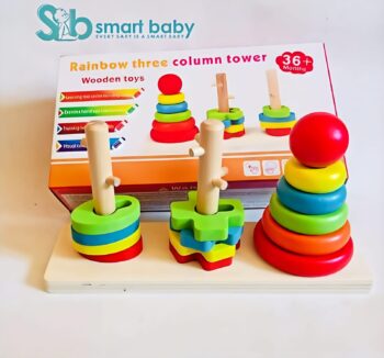 Wooden Three Column Rainbow Tower with Unlock.