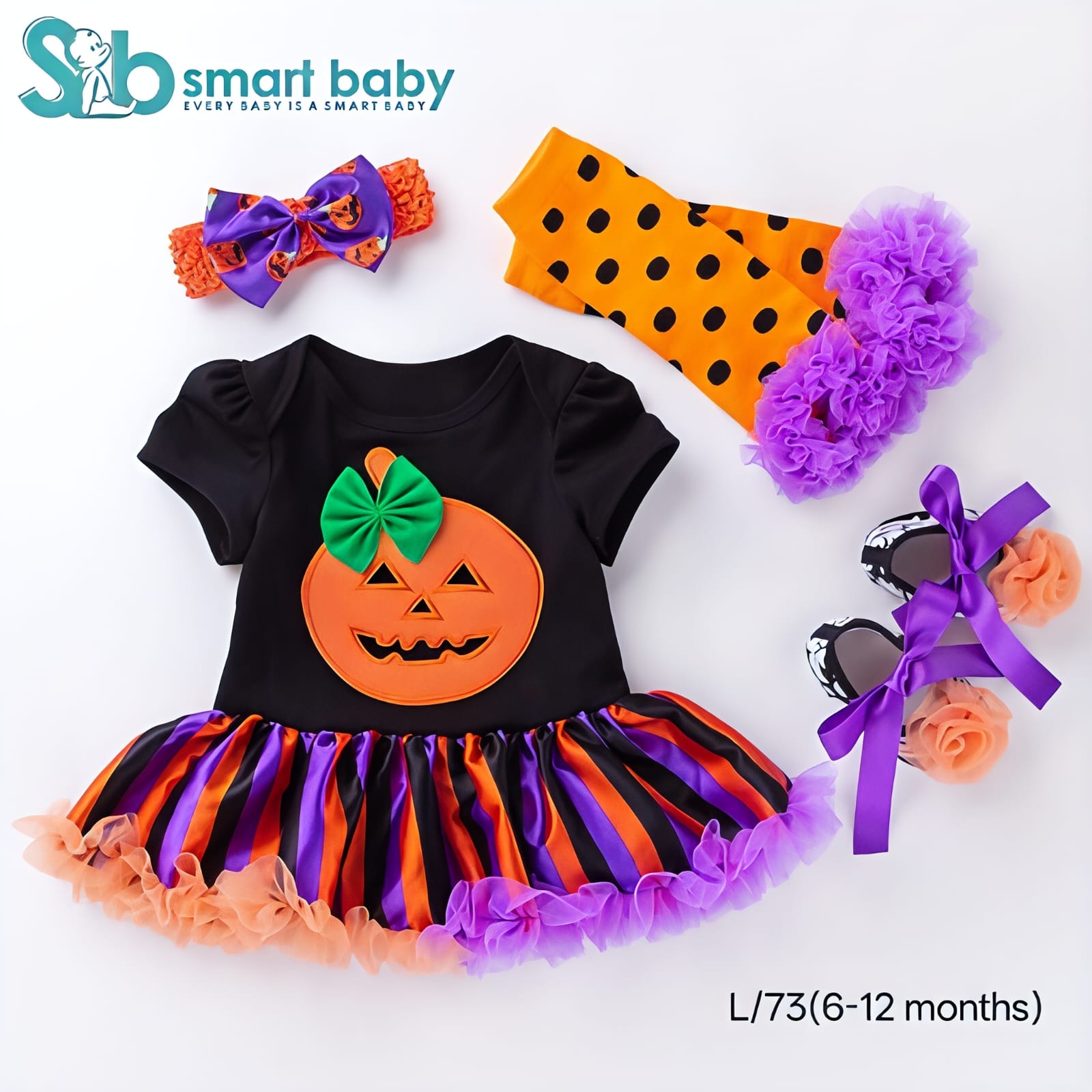 Halloween Party Cartoon Pumpkin Striped Skull Rompers 4 PCS Gift Set. Halloween Party Cartoon Pumpkin Striped Skull Rompers 4 PCS Gift Set.